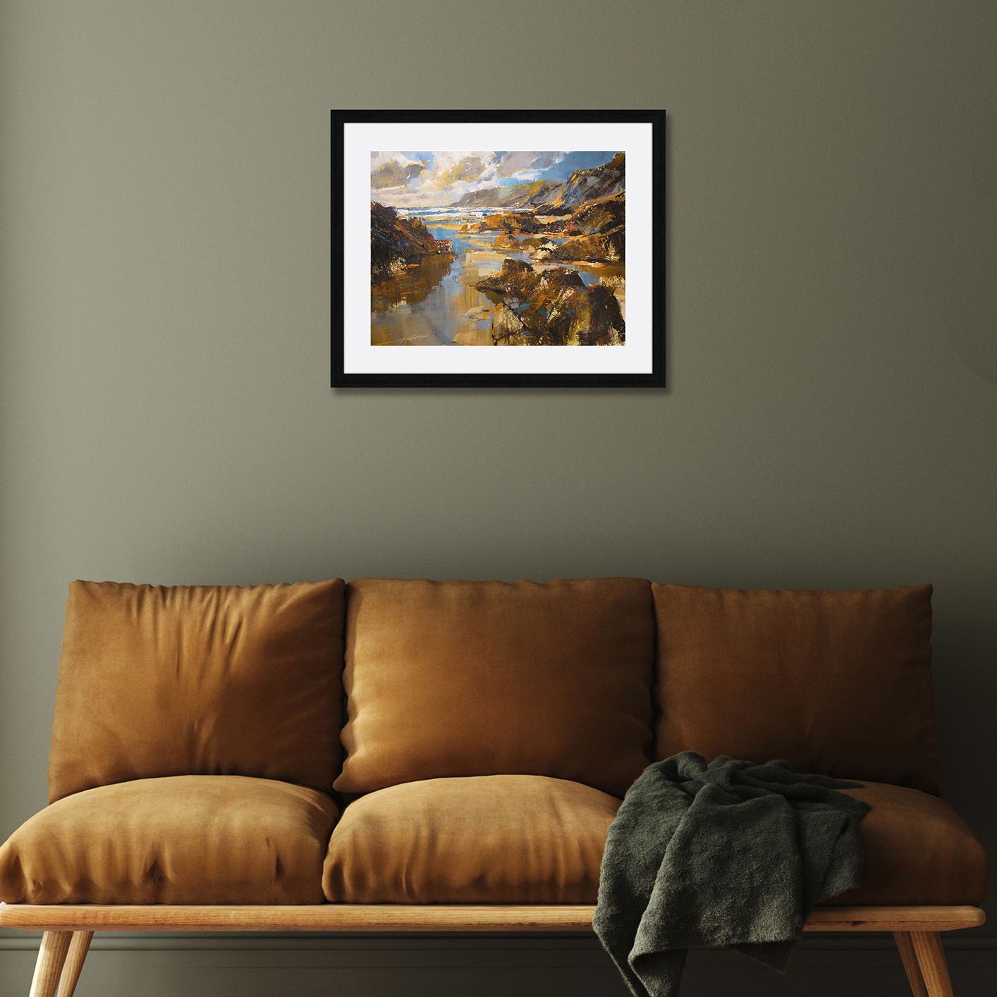 Chris Forsey (Waves And Evening Sun, North Cornwall) Pre-Framed Art Print